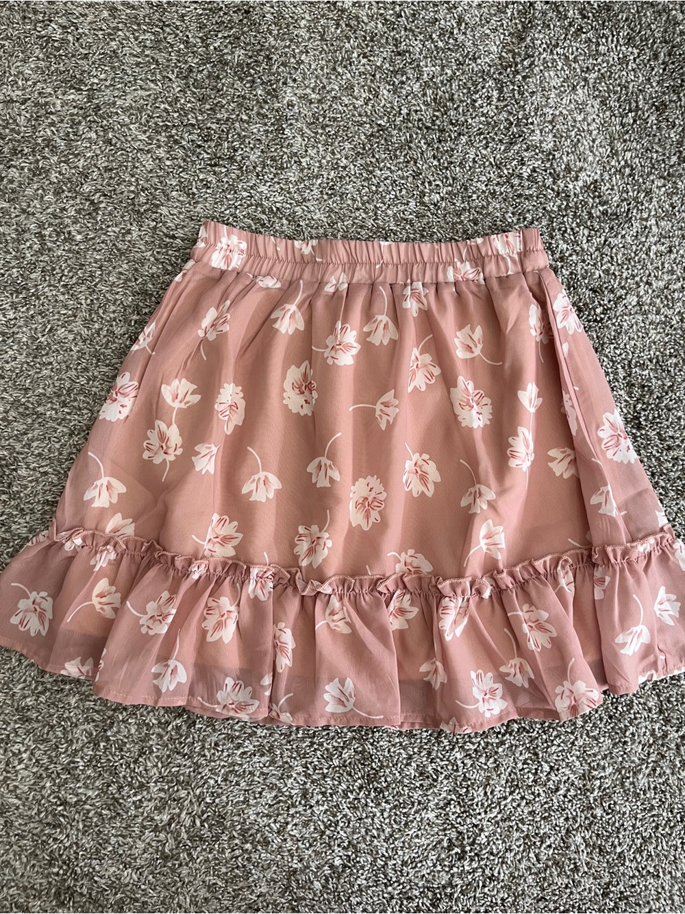 3/$12 SHEIN Lined Pink Ruffle Floral Mini Skirt